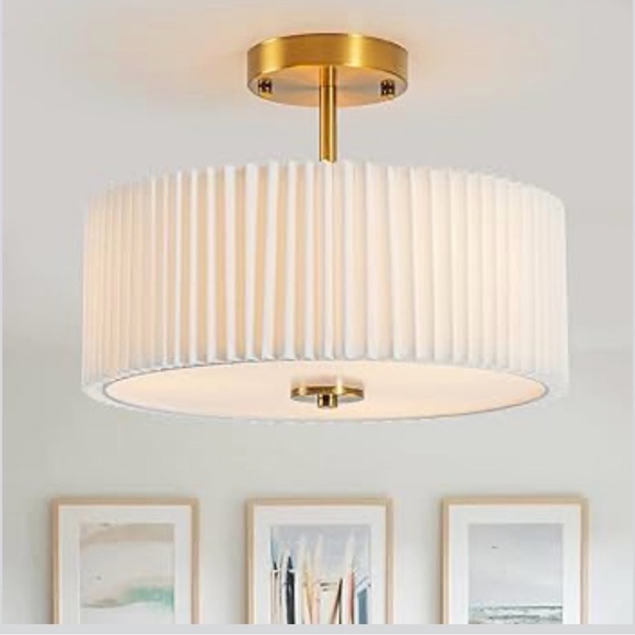 Other - Bargeni Semi Flush Mount Ceiling Light Fixture,12.5 inch Drum Flush Mount